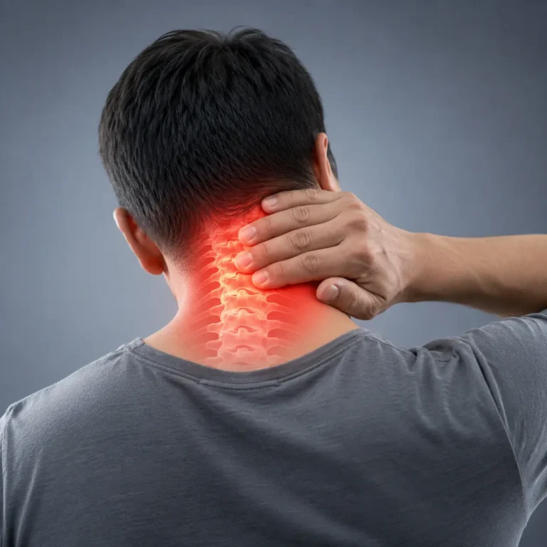 Illustration of neck pain, a common reason to seek musculoskeletal assessment